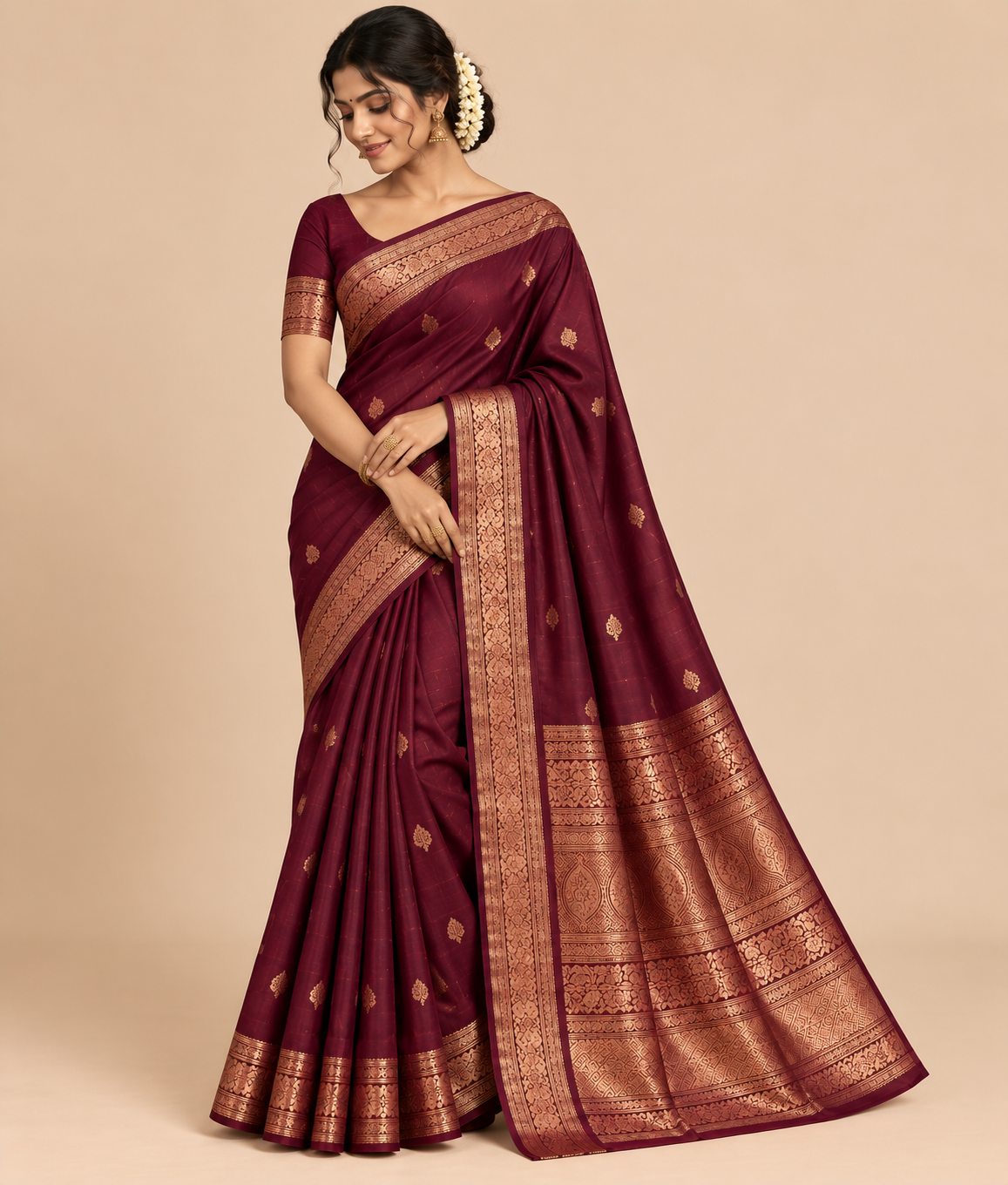 Premium Kerala Kasavu Saree with Golden Zari Border