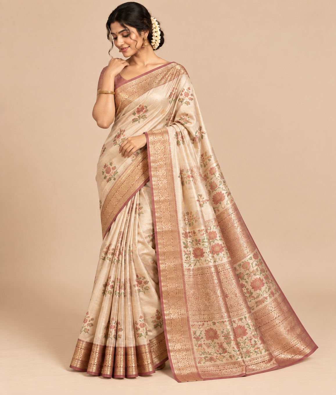 Maroon Designer Silk Saree with Antique Gold Border